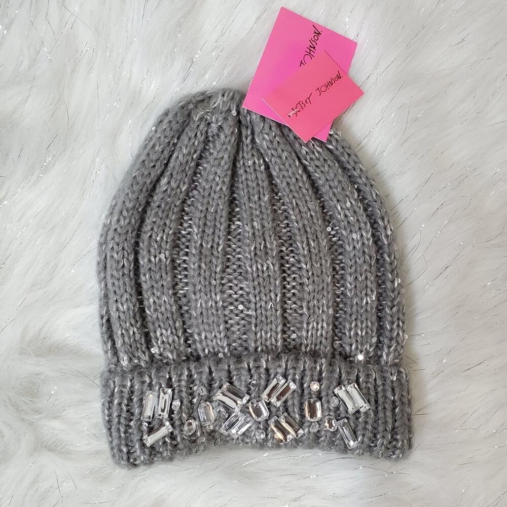 BETSEY JOHNSON | NWT Gray‎ Jeweled Winter Hat